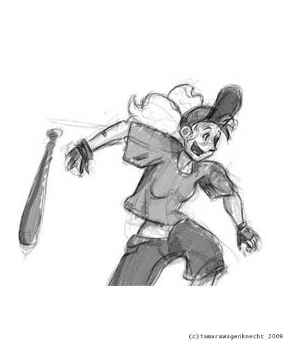 Baseball|2007|Photoshop + Cintiq|Fun sketch I did for a family member.  He likes baseball.